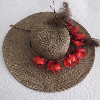 SCALA COLLEZIONE WIDE BRIM HAT WITH FLOWERS AND FATHERS  eb-13446483
